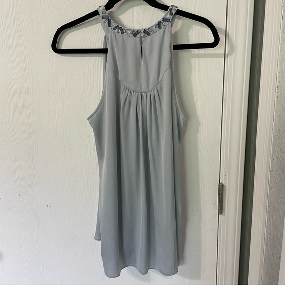 BCBG Max Azria NWT Light Blue Bejeweled Razorback Top Size Medium - Picture 7 of 8